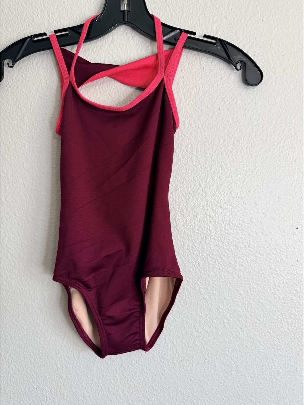 Balera Dance Leotard Twisted Cut Out Back Burgundy Hot Pink Size SC Small Child